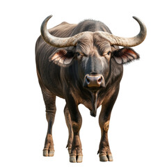 Majestic Water Buffalo Staring Intently on a white background.