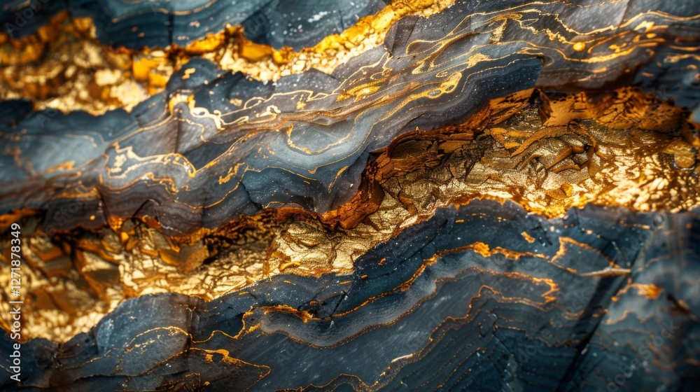 Poster unique mineral surface displays a captivating pattern of blue and gold, highlighting the natural bea