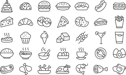 Delicious Fast Food And  Drink Icon Collection.