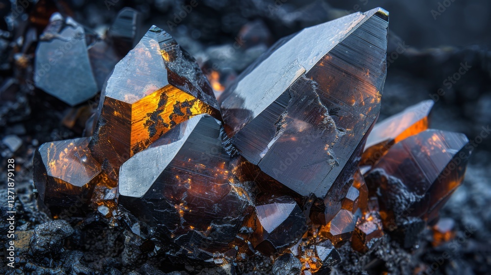 Leinwandbilder vivid clusters of sparkling crystals display intricate geometric shapes and warm orange tones, creat