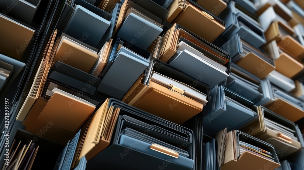 Poster A stack of files is shown in a variety of colors and sizes