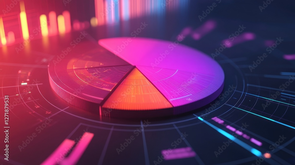 Fototapete a dynamic shot of a d pie chart with animated segments, showing real-time changes in data distributi