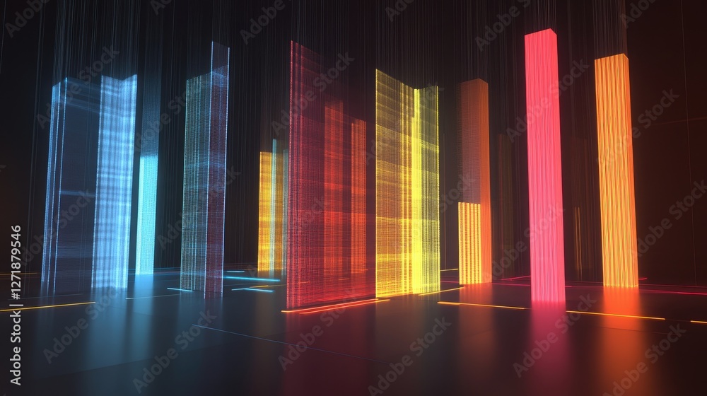 Poster a dynamic shot of a d bar chart with animated bars rising and falling, showcasing real-time data cha