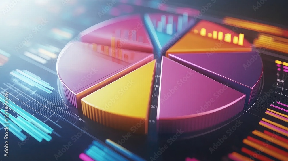 Fototapete a dynamic shot of a d pie chart with animated segments, showing real-time changes in data distributi