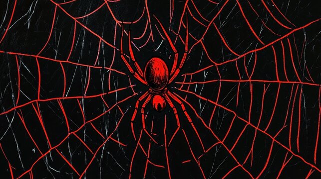 Red spider poised in its meticulously crafted black and red web