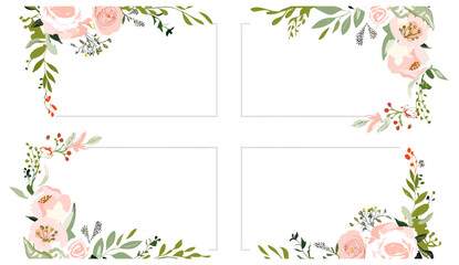 Vector floral frames, hand drawn flowers, branch, leaves, elegant label template, wedding branding, business identity, vector design, invitation cards, nature elements