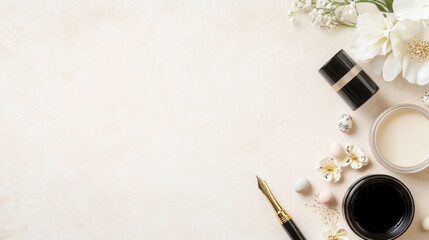 Elegant easter calligraphy tools arrangement with floral accents for creative design projects