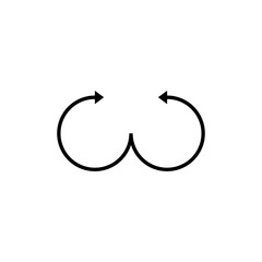 Dual semi circle arrow. Vector illustration. Semicircular curved thin long double ended arrow.