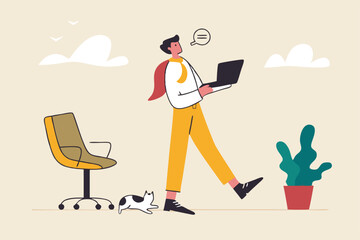 Hybrid work after covid-19 crisis, employee choice to work remotely from home or on site office for best productivity and result concept, businessman with hybrid cloth work both from home and office.