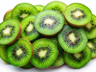 Fototapeta premium Fresh Kiwi Fruit Slices Isolated on White Background - High-Resolution Stock Photo