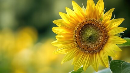 A macro view of a bright yellow sunflower with its textured center and surrounding petals in sharp focus, set against a muted, complementary background.