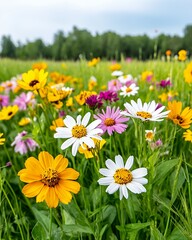 Obraz premium Vibrant Wildflower Meadow in Summer: A Colorful Floral Display