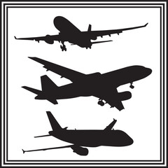 Three Airplane Silhouettes in Flight