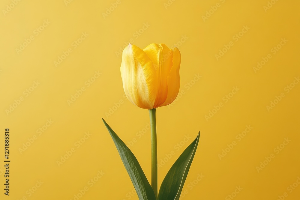 Aufkleber bright yellow tulip stands elegantly against a vibrant yellow background in a simple and modern comp