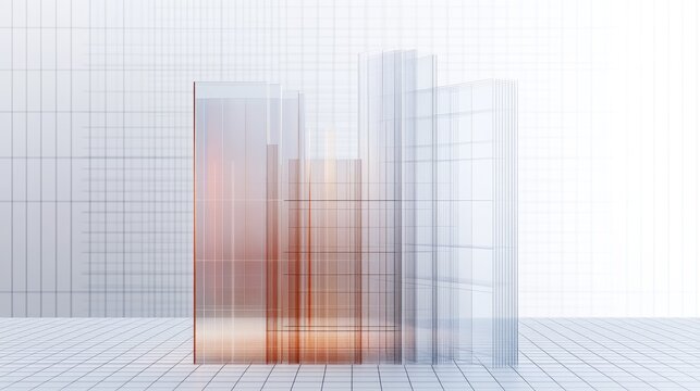 A side view of a D bar chart with translucent bars and a grid background, illustrating detailed data analysis and complex information in an engaging format.