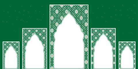 Frame for elegant greeting with geometric pattern | Abstract multiple effect minimal vector background for eid, ramadan, banner, decoration, flyer with forest green color 