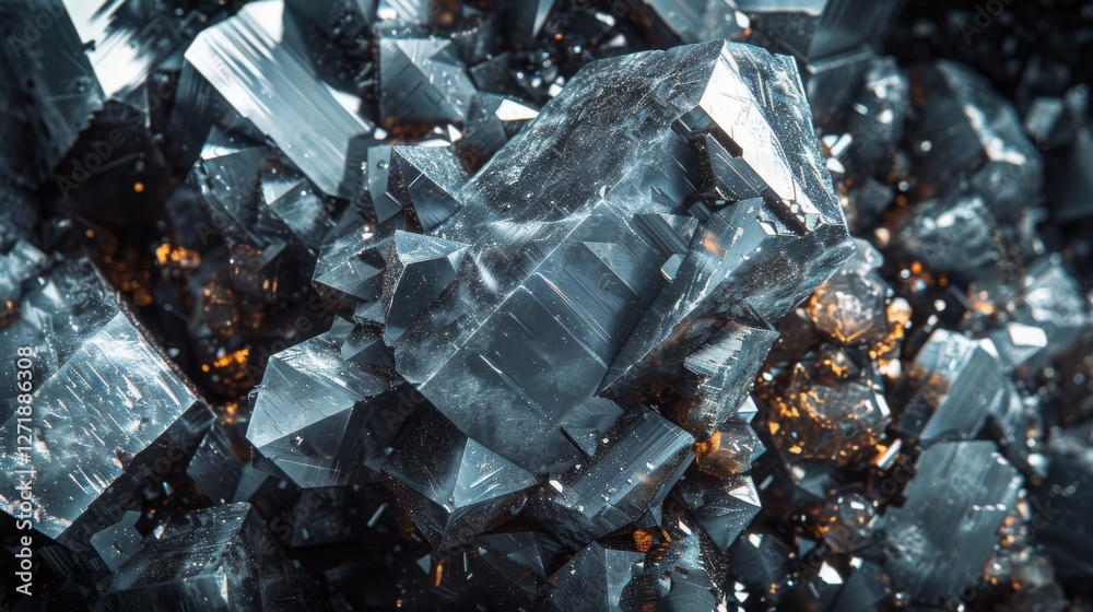 Aufkleber Magnificent crystal structures gleam with sharp edges and intricate patterns, revealing their natural beauty and complexity in a captivating display of mineral formations.