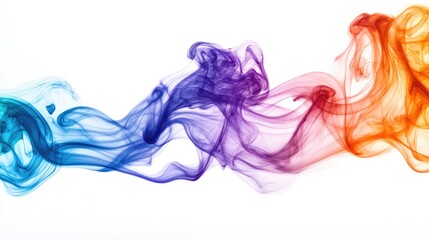 A swirling mix of blue, orange, and purple smoke against a clean, white background, creating a bold and striking contrast with its fluid movement.