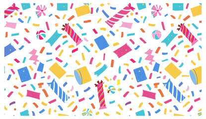 Party background, vector illustration carnival texture, birthday party, disco wrapping seamless wallpaper, confetti pattern, sweet candy, festive design,