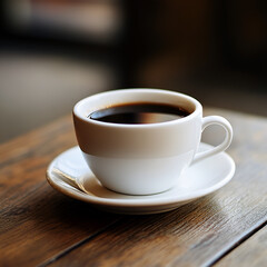 Fototapeta premium cup of coffee on wooden table AI