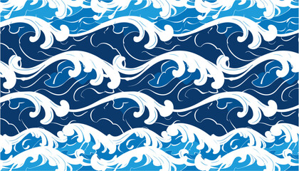 Vector ocean wave shape pattern, sea wave pattern background, seamless marine decoration, abstract wavy texture, water line background, blue ocean waves, repeating wave