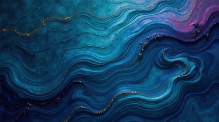 Obraz premium Abstract Fluid Art Deep Ocean Swirls with Golden Accents, a Luxurious Teal and Purple Marble Effect Texture for Design Projects