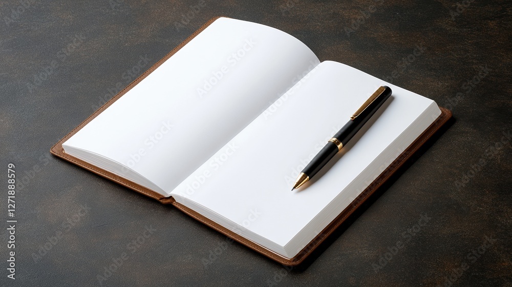 Aufkleber A pen sits on top of a notebook with the pages open