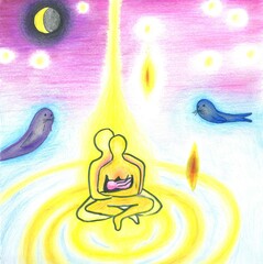 Birth, colored ilustration of delivery (parturition, childbirth), newborn baby, placenta, connection with mother, new family, hypnobirthiing, natural