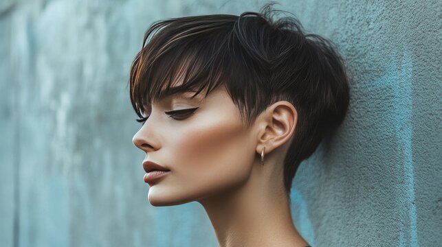 A woman with a trendy pixie cut, showing off the short, textured layers and modern style, ideal for a bold and fresh look.