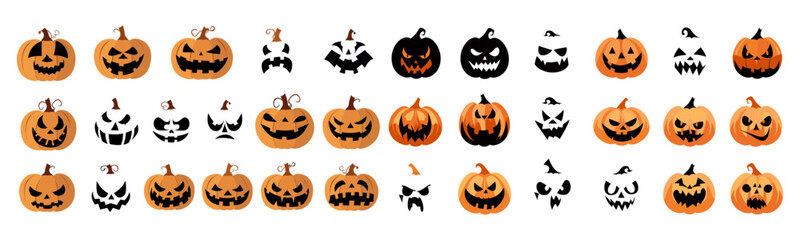 Halloween spooky pumpkins, creepy carved pumpkins, cut Halloween pumpkins, scary Halloween decoration, Halloween pumpkins set, pumpkin lanterns, scary carved pumpkin faces