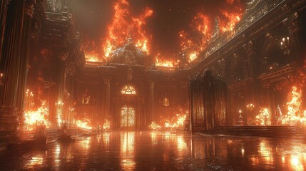 Obraz premium Burning Palace Interior Disaster