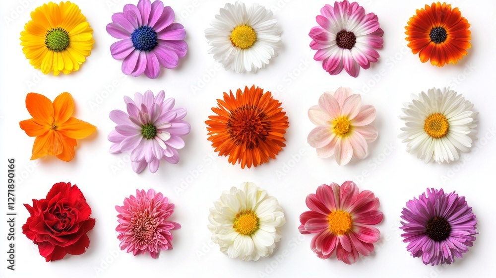 Aufkleber This captivating display features a variety of flowers arranged in a grid format, revealing their stunning colors and unique shapes. Each bloom adds a touch of elegance and charm