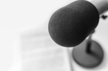 Background with a professional microphone and copy space