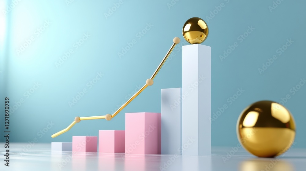 Aufkleber A graph with a line going up and three gold balls on top of it