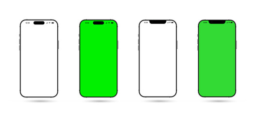 smartphone with blank and green screen mockup. vector illustration.