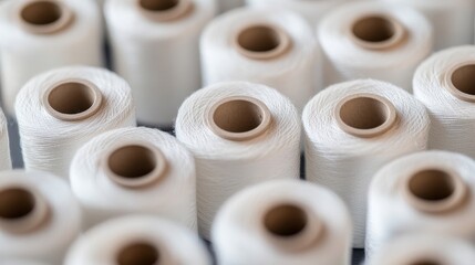 White spools of thread. Craft sewing background