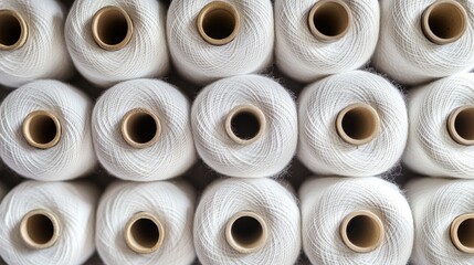White spools of thread. Craft sewing background