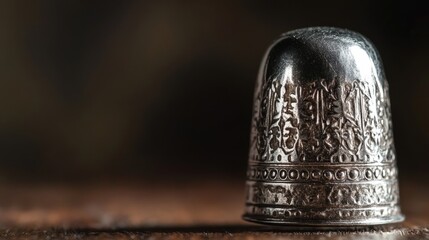 Shiny silver thimble close up