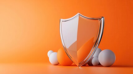 A clear shield is on top of a pile of balls