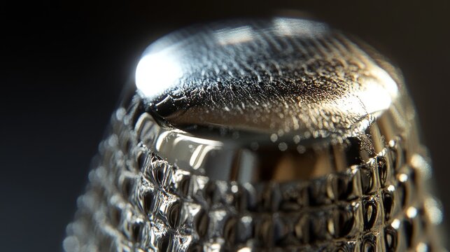 Shiny silver thimble close up