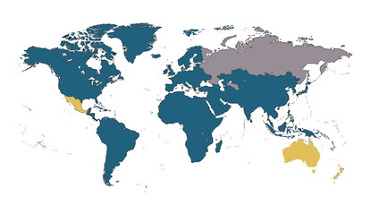 Vector world map, flat style, simple design, isolated on white background, continents, country outlines, geographic map, world map, simple map illustration,