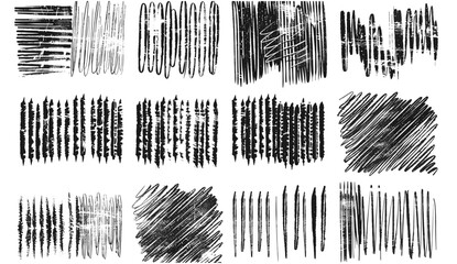 Vector sketch texture set, pencil strokes, handmade chalk, grunge doodles, freehand pen hatch, black scribble, pencil lines, grunge scratches, artistic line effect