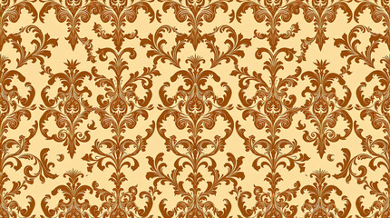 decorative damask pattern including complex floral and scroll motifs. elegant and classic wallpaper style. symmetrical and repeating look