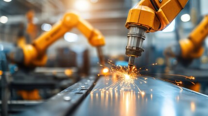 Industrial engineers working together on a shared project, inspecting a prototype and making adjustments, factory environment with machinery and production lines visible, high-resolution sharpness