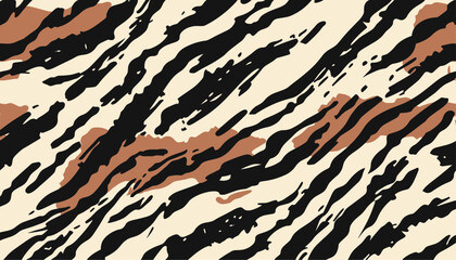 Tiger zebra skin camouflage wallpaper abstract seamless pattern vector illustration, wild animal print, safari theme, exotic design, jungle decor, nature texture, fashion pattern