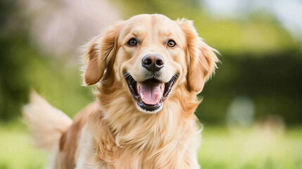 Playful Retriever in a Blooming Park