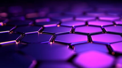 Obraz premium Abstract Hexagon Grid with Purple and Pink Lighting for Technological Backgrounds and Design