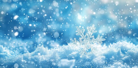 A single crystalline snowflake rests gently on the snow