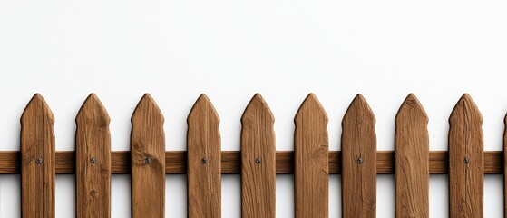 Wooden picket fence with a clean white background, ideal for property demarcation.