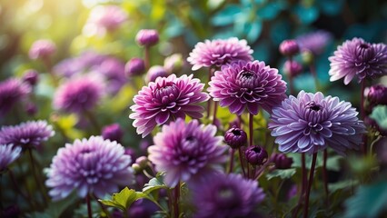 Obraz premium Autumn Chrysanthemum Blooms in a Garden: Vibrant and Beautiful Flowers